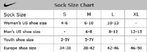 nike sock size chart